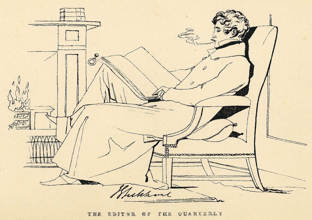 Decorative image titled "The Editor of the Quarterly" by Daniel Maclise