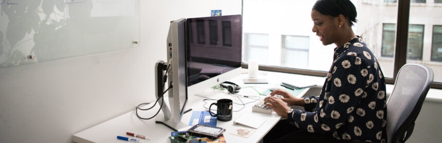 Woman working at laptop