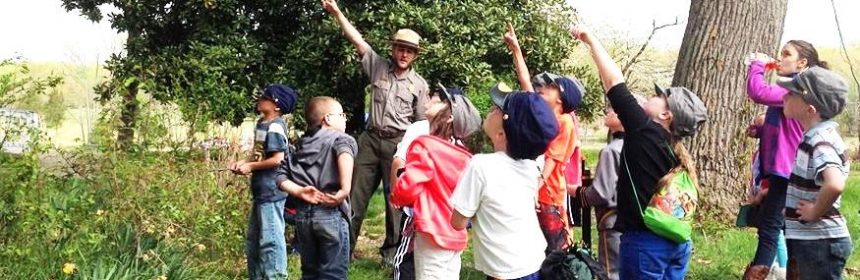 A park historian assists with a field trip
