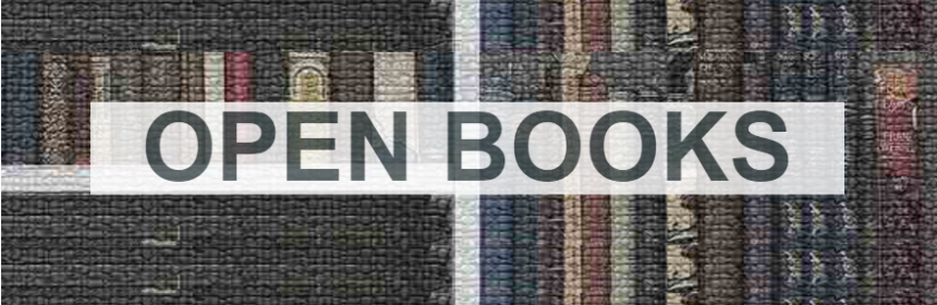OpenBooks text overlaid a bookshelf