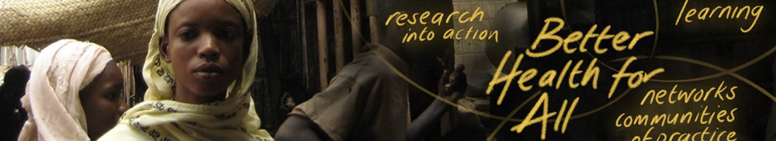 Course banner reads: research into action - better health for all - learning - networks for communities of practice