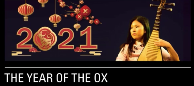 Chinese woman playing a stringed instrument