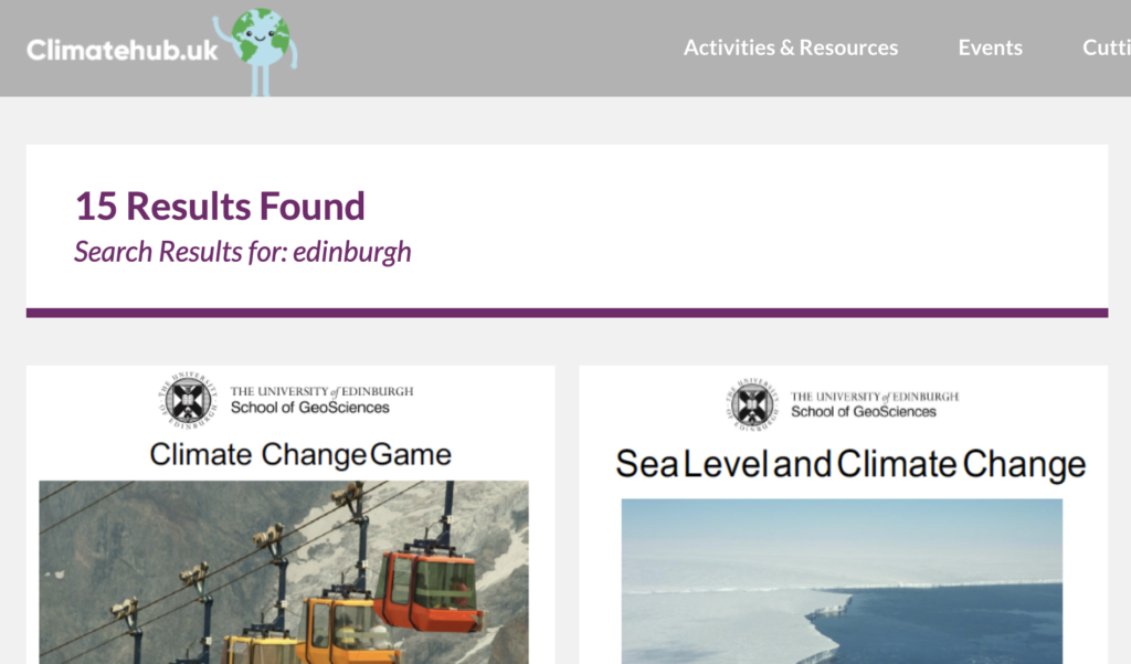screenshot of climate hub with Edinburgh OERs