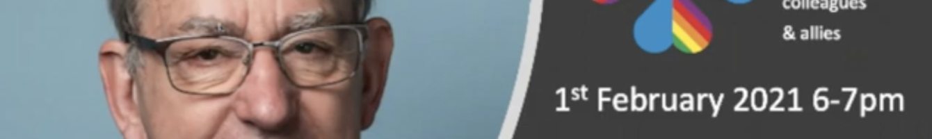 Terry Munyard smiling next to the staff pride network logo