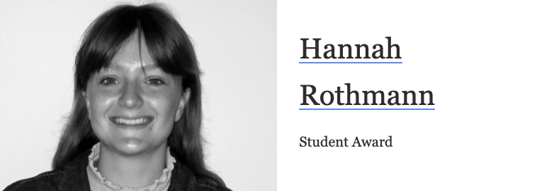 Hannah Smiling next to text Student Award