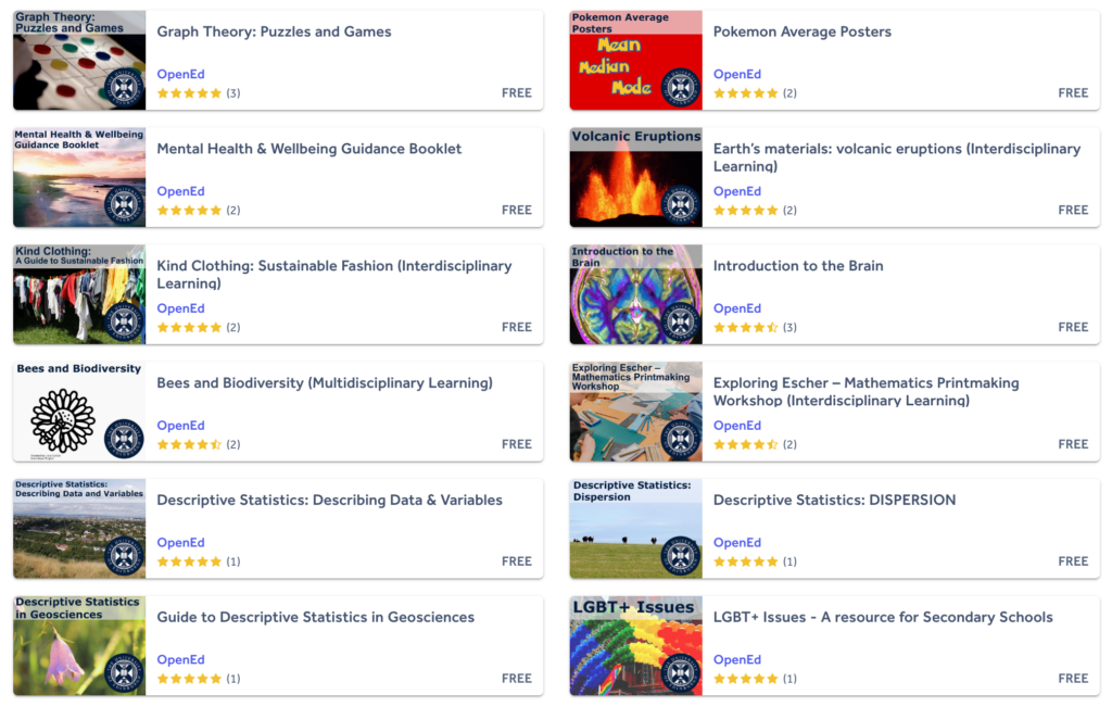Screen captures of OERs on TES Resources