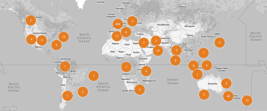 Map of OER downloads from TES Resources